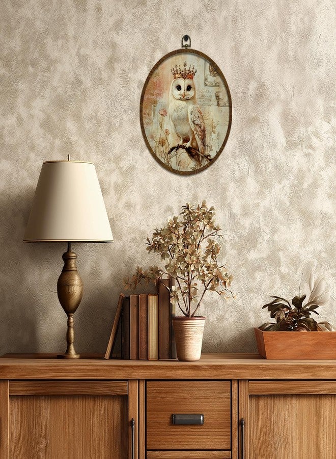 KLYTINK Vintage Crown Owl Wall Art Decor,Retro Bird Mid Century Modern Wall Art Canvas Frame Hanging Prints, Vintage Animal Round Wall Art Decor for Bedroom,Best Gifts for Brithday Christmas 10"x10"(BY0610) - Image 5